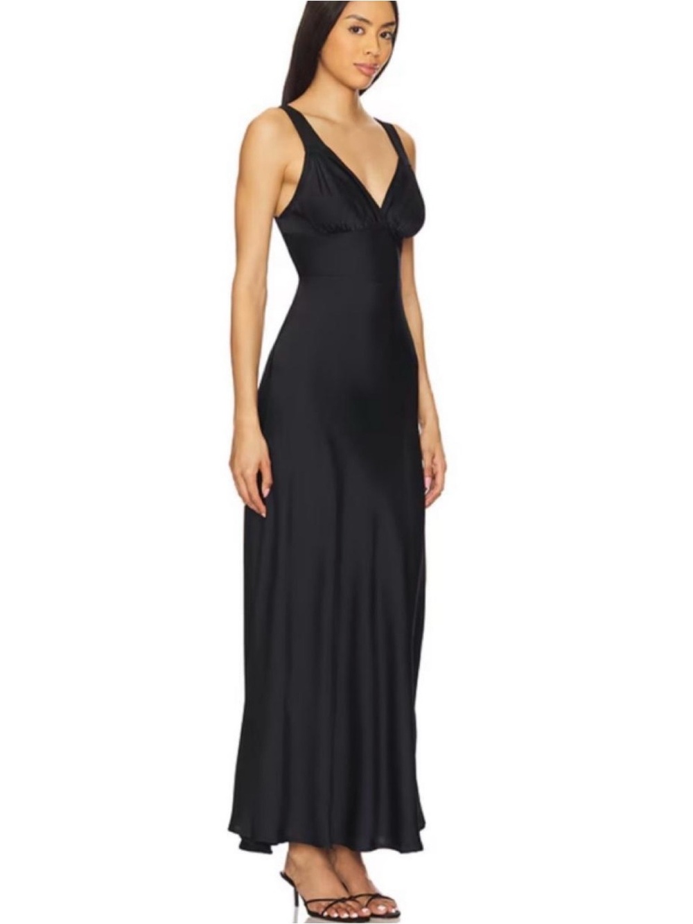 NWT- Black V-Neck Sleeveless satin Maxi Dress